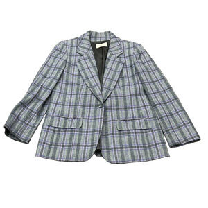 Vtg Pendleton Womens 100% Wool Purple Plaid Notch Lapel Single Button‎ Blazer 8